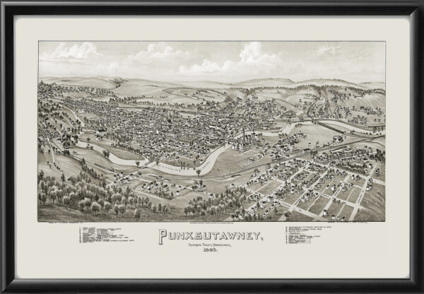 Punxutawney PA 1895 Birds Eye View Map