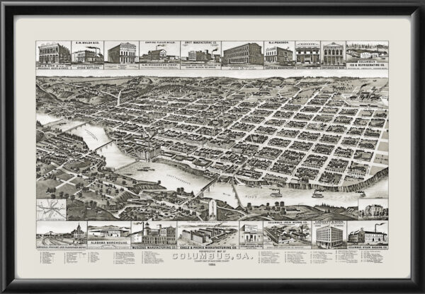 Columbus GA 1886 Birds Eye View Map