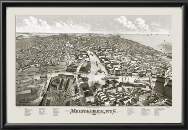 Milwaukee WI 1879 Birds Eye View Map