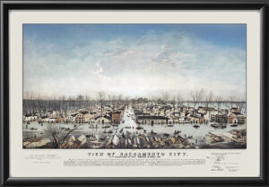 Sacramento CA 1850 Birds Eye View Map