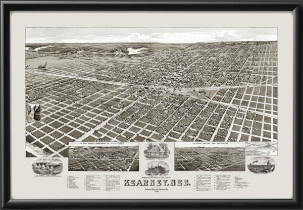 Kearney NE 1889 Wellge TM Bird's Eye View Map