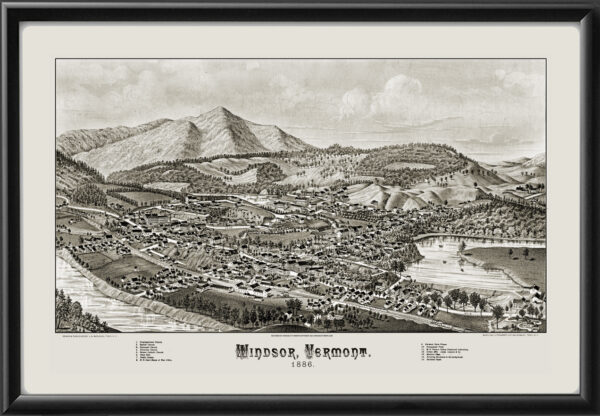 Windsor VT 1886 LR Burleigh Tm Birds Eye View Map