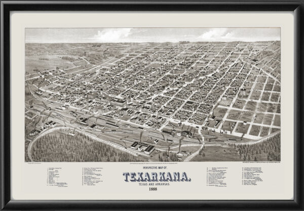 Texarkana TX 1888 TM Birds Eye View Map