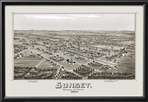 Sunset TX 1890 Fowler TM Birds Eye View Map
