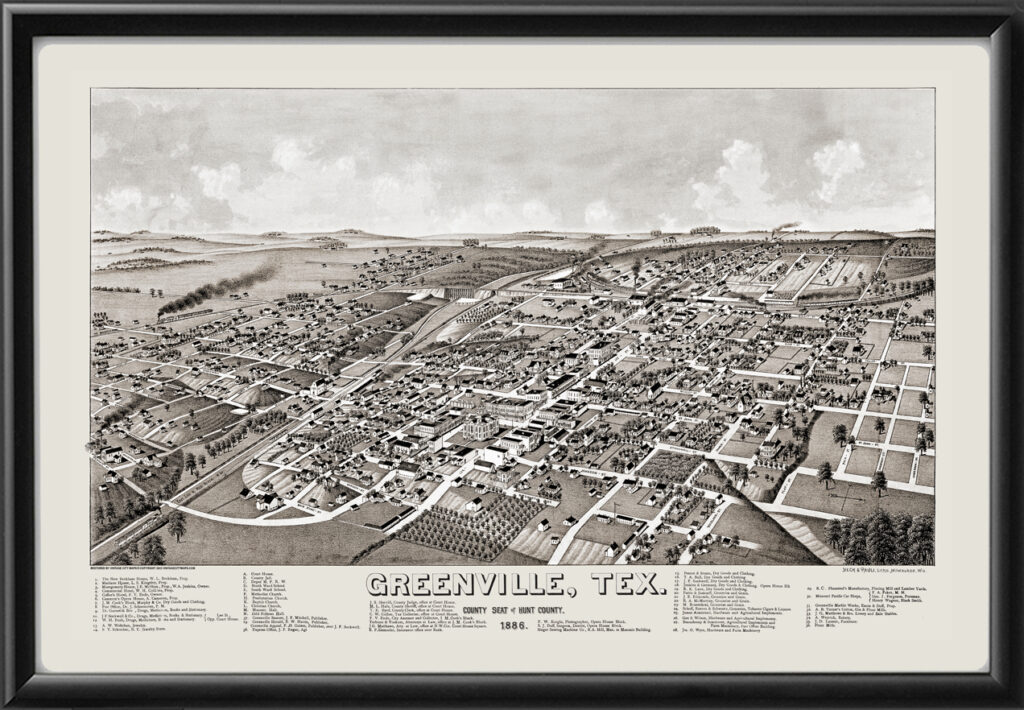 Greenville TX 1886 Restored Map Vintage City Maps Greenville Texas 1886 TM 1024x710 