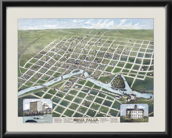 Sioux Falls SD 1881 TM Birds Eye View Map
