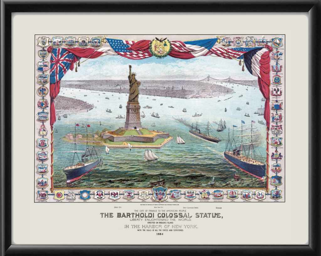 New York City NY - Liberty Island 1884 Restored Map | Vintage City Maps