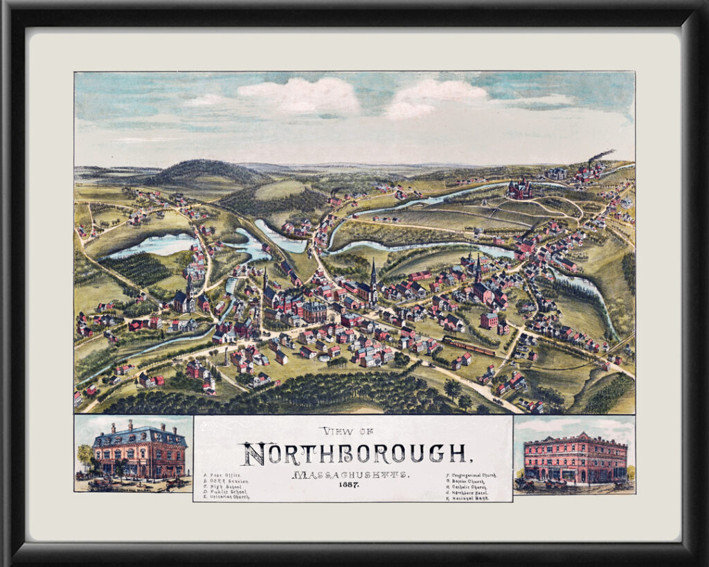 Northboro Northborough MA 1887 Restored Map | Vintage City Maps
