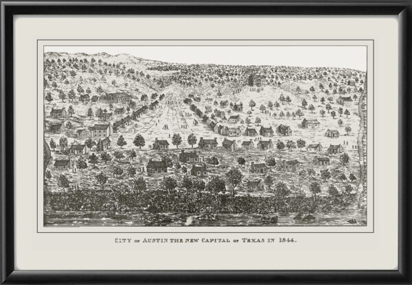 Austin TX 1844 A.B TM Birds Eye View Map