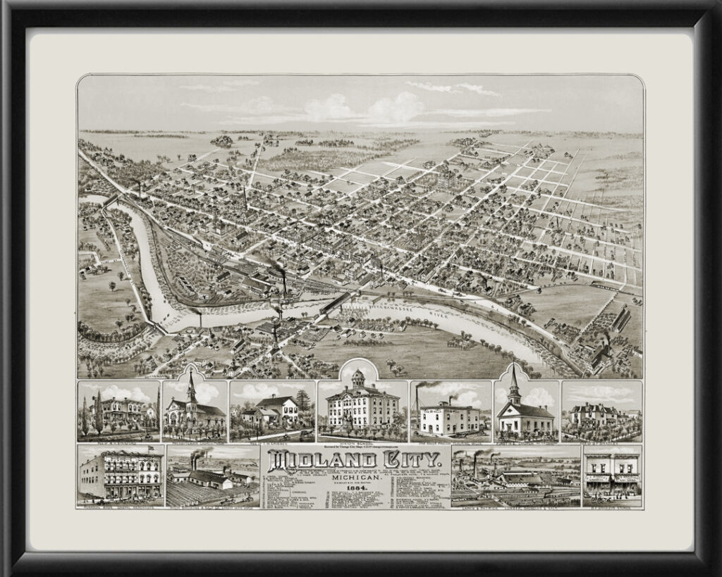 MI Midland MI 1884 - Vintage City Maps Restored Map | Vintage City Maps