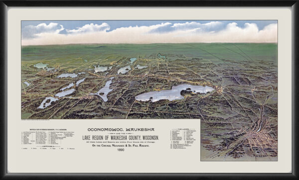 Oconomowoc & Waukesha WI 1890 TM Bird's Eye View Map