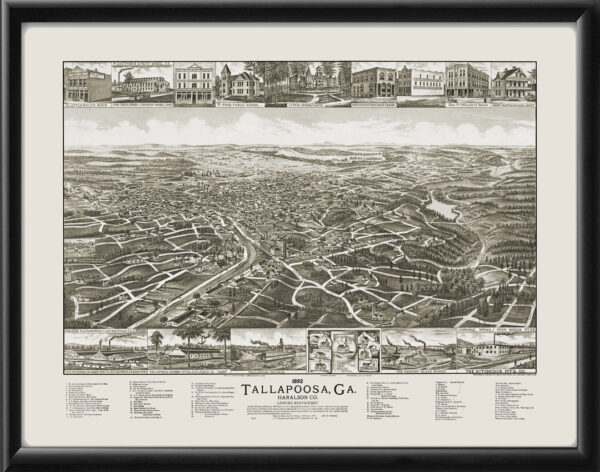 Tallapoosa GA 1892 Geo Norris Birdseye View Map