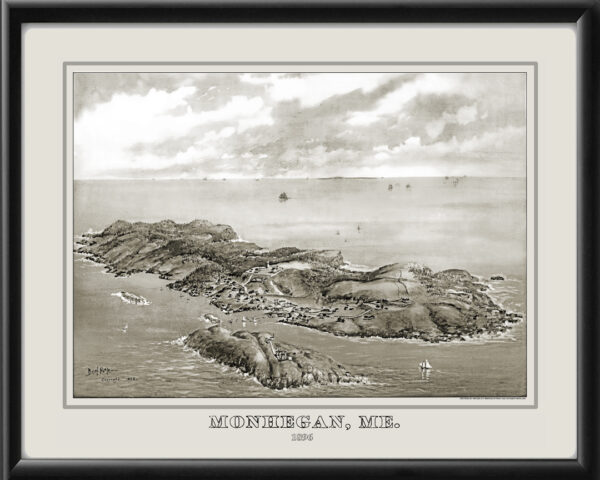 Monhegan ME 1896 A.F. Poole TM Birds Eye View Map