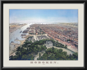 Hoboken NJ 1874 Birds Eye View Map
