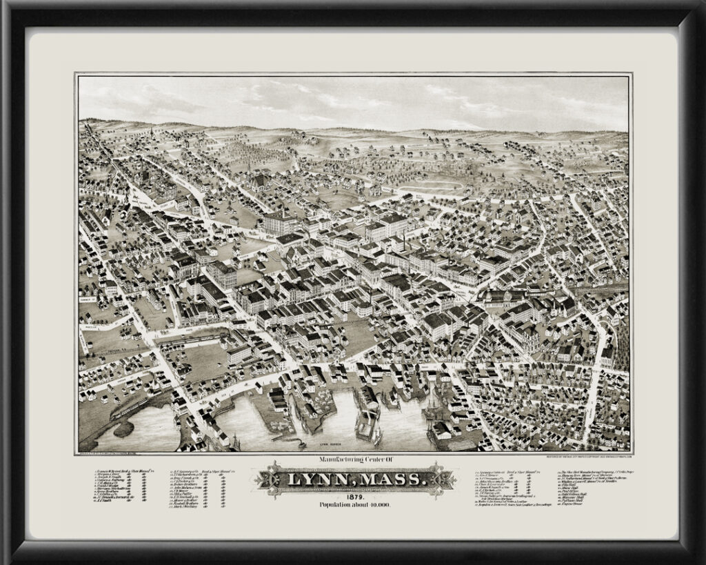 Lynn MA 1879 - Restored Bird's Eye View Map | Vintage City Maps