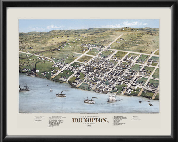 Houghton MI 1872 TM Birds Eye View Map