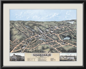Spencer MA 1877 Bailey & Hazen TM Bird's Eye View Map
