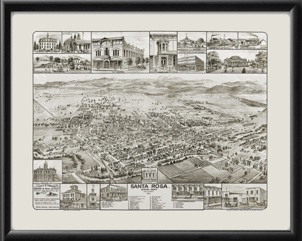 Santa Rosa CA 1885 Restored Map | Vintage City Maps