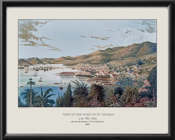 St. Thomas in the West Indies 1843 Thomas Walford Bellairs TM Bird's Eye View Map