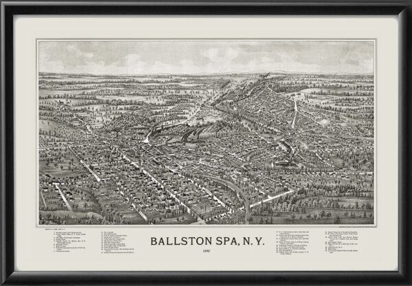 Ballston (Spa) NY 1890 Christian Fausel TM Bird's Eye View Map