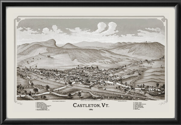 Castleton VT 1889 Lucien R. Burleigh TM Birds Eye View Map