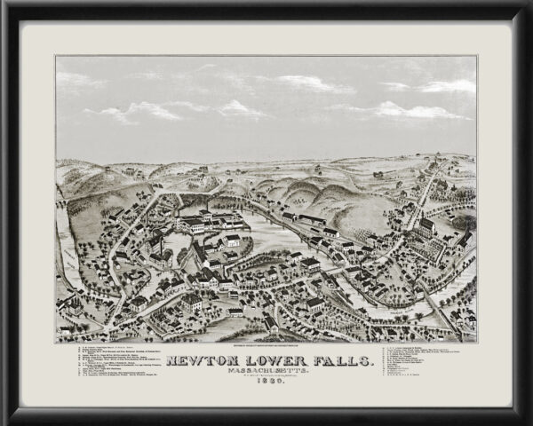 Newton Lower Falls MA 1880 OHBailey TM Bird's Eye View Map