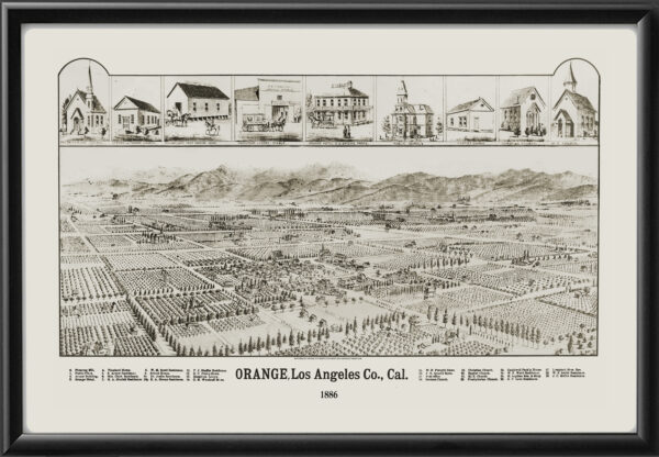 Orange CA 1886 WWElliottTMBird's Eye View Map