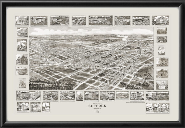 Suffolk VA 1907 TMFowler TM Birds Eye View Map
