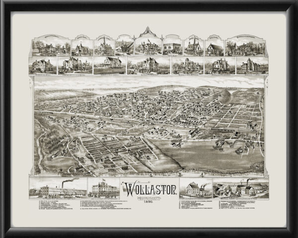 Wollaston MA 1890 OHBailey TM Bird's Eye View Map