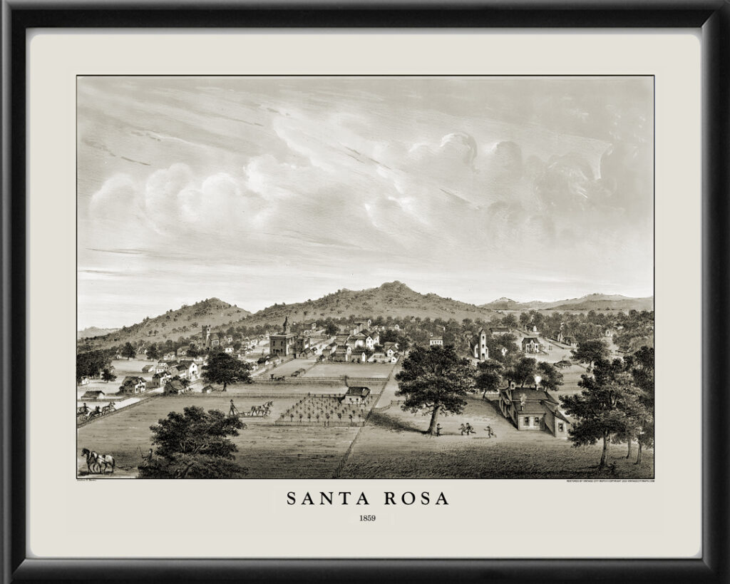 Santa Rosa CA 1859 Restored Map | Vintage City Maps