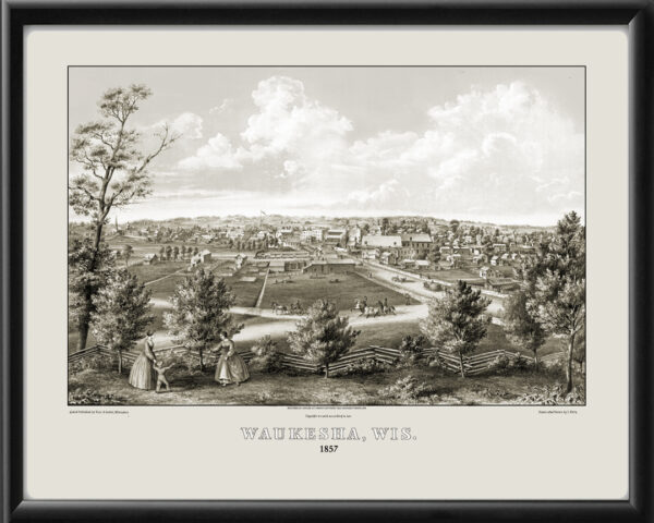 Waukesha WI 1857 TM Bird's Eye View Map