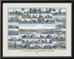 Ironton OH c1880 Riley & Ricker TM Birds Eye View Map