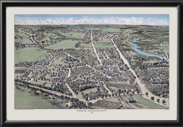 Dedham MA 1876 Edwin Whitefield Color TM Birds Eye View Map