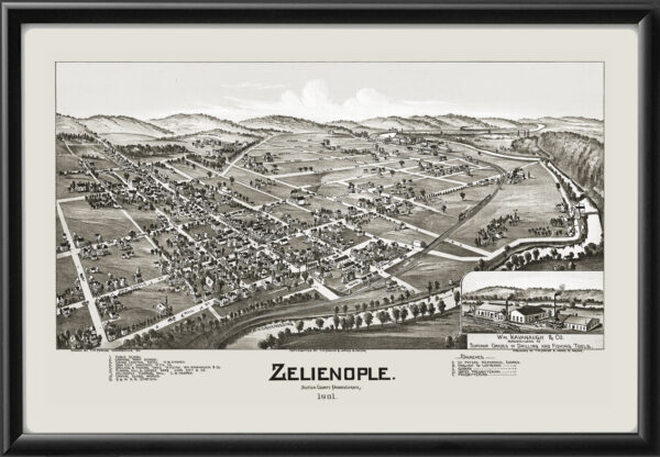 Zelienople PA 1901 TMFowler TM Birds Eye View Map