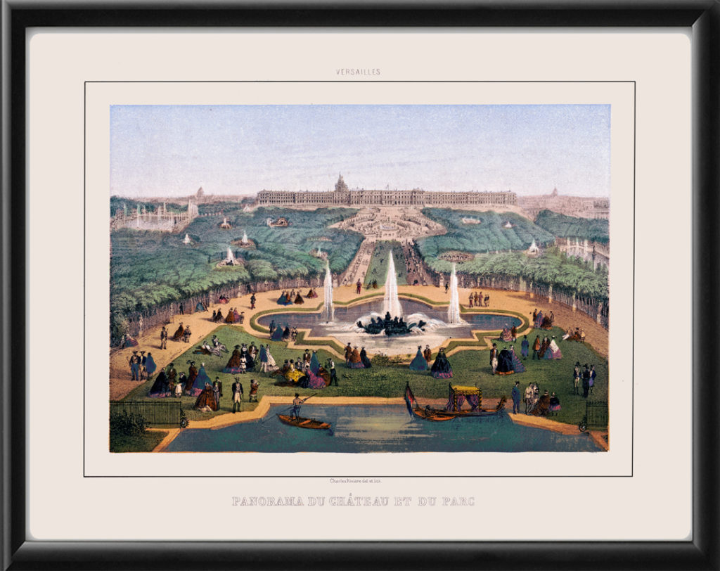 Versailles France 1860 - Restored Bird's Eye View Map | Vintage