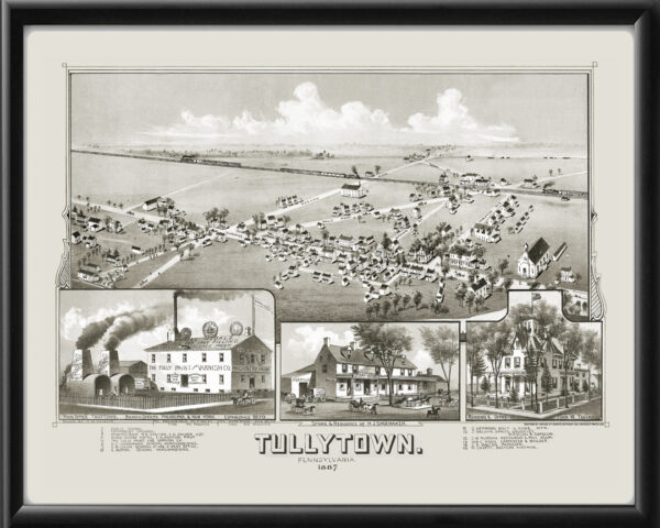 Tullytown PA 1887 TMFowler TM Birds Eye View Map