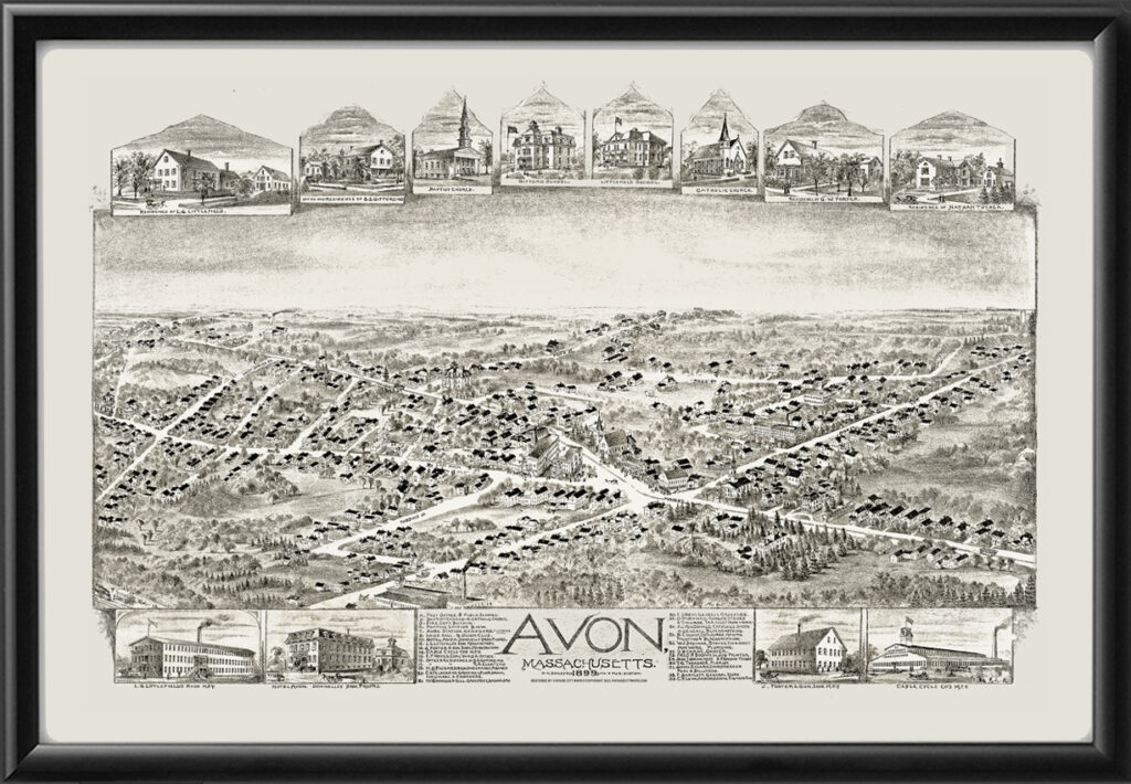 Avon MA 1899 - Restored Bird's Eye View Map | Vintage City Maps