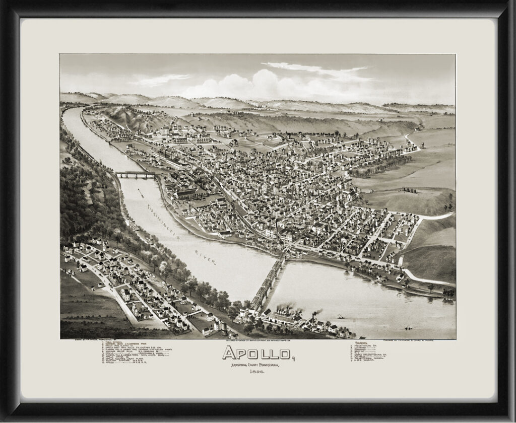 Apollo PA 1896 - Restored Bird's Eye View Map | Vintage City Maps