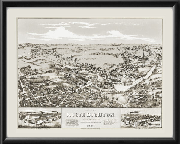 North Dighton MA 1881 Oakley Hoopes Bailey Tm Bird's Eye View Map