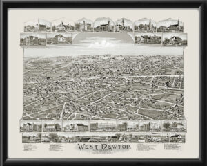 West Newton MA 1890 OHBailey TM Bird's Eye View Map
