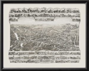 Millbury MA 1891 OH Bailey TM Bird's Eye View Map