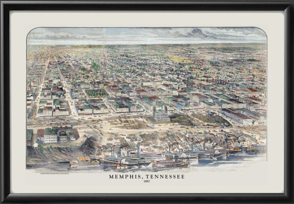 Memphis TN 1887 Lewis B. Folger TM Birds Eye View Map