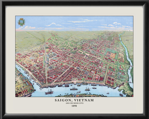 Saigon Viet Nam 1898 Gaston Pusch TM Birds Eye View Map
