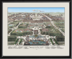 General view of the city and the Palace of Versailles from the gardens 1792