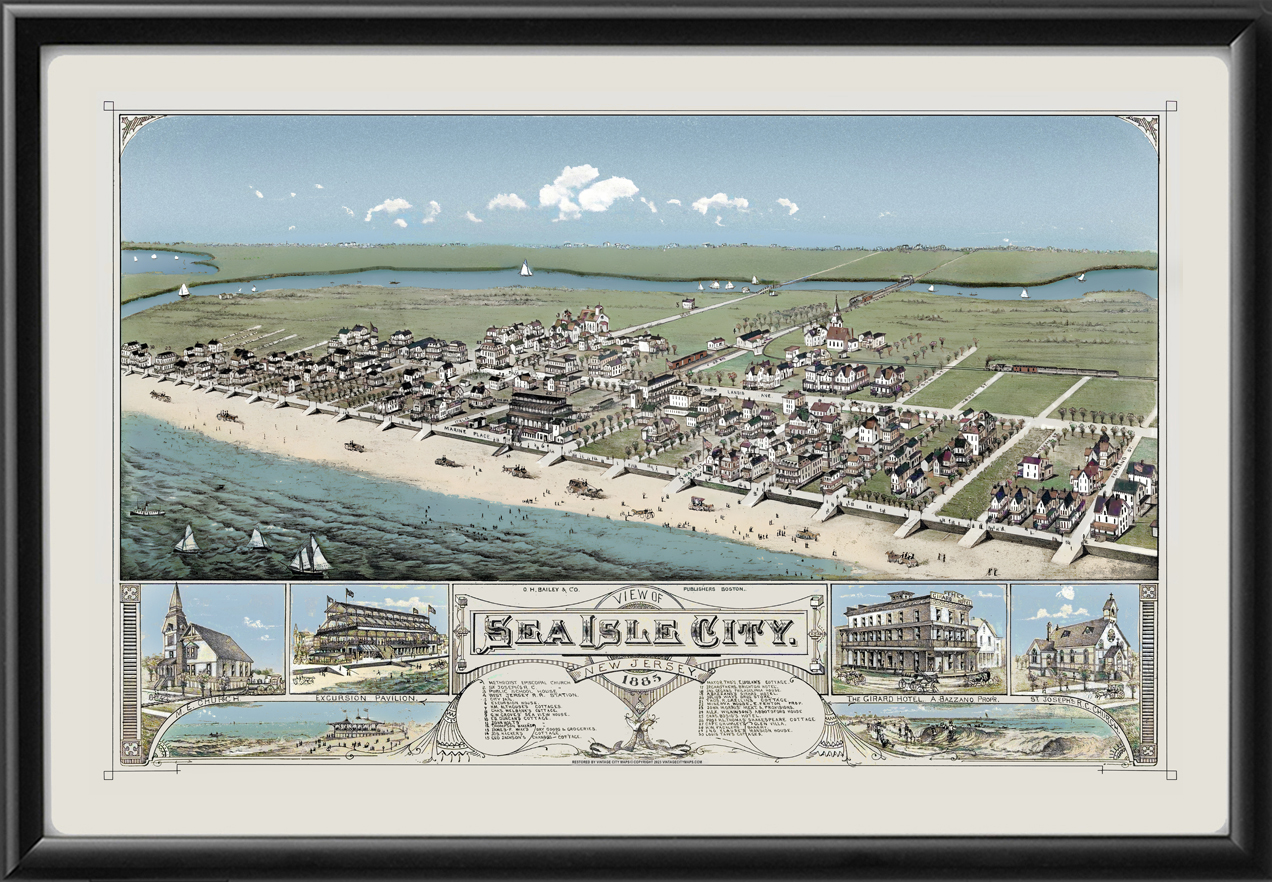 Sea Isle City NJ 1885 in Color - Vintage City Maps