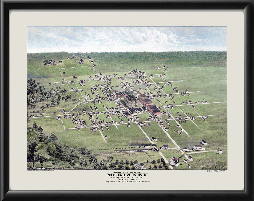 McKinney TX 1876 (Color) - Vintage City Maps, Restored Views