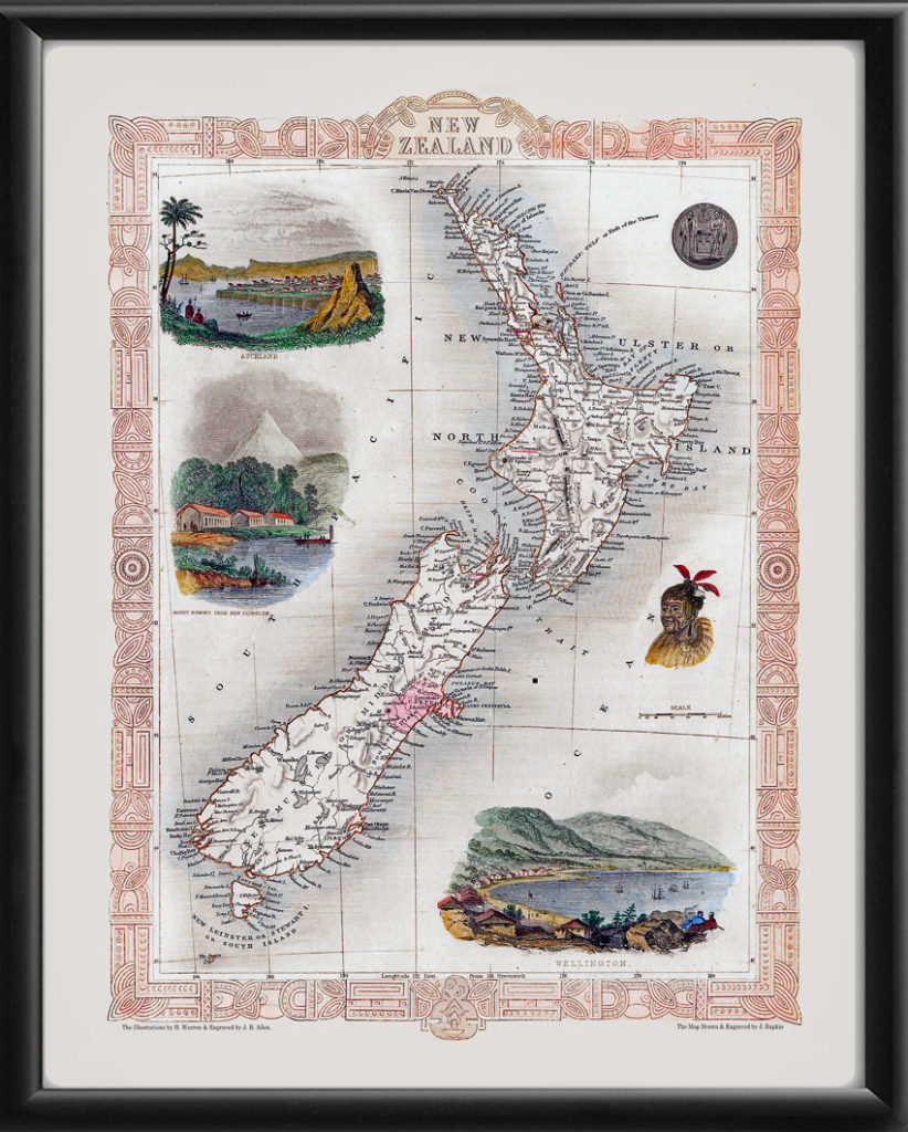 1851年製 ニュージーランド地図 New Zealand Map 1851, Old Map of New Zealand in High Resolution