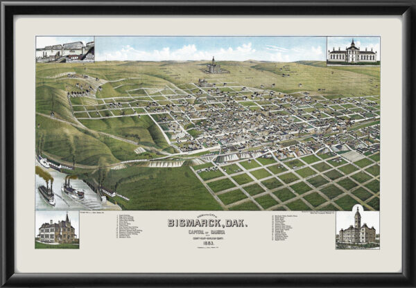 Bismarck ND 1883 Stoner Color Tm Birdseye View Map