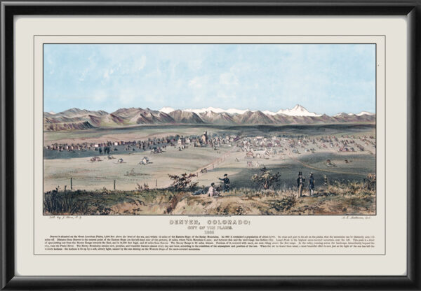 Denver CO 1866 color Bird's Eye View Map