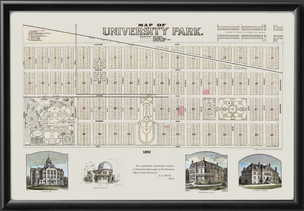Denver CO 1892 - University Park - Vintage City Maps, Restored City Maps